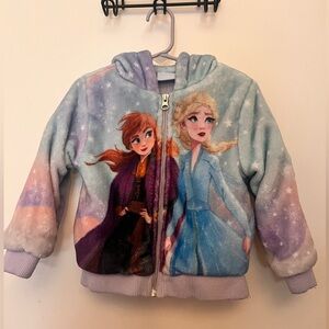 Disney Frozen Elsa and Anna Zip Up Hooded Jacket - 3T - Plush Lined